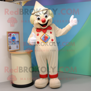 Beige Clown mascot costume character dressed with a Flare Jeans and Mittens