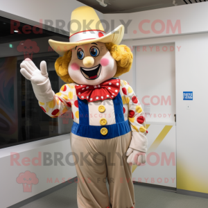 Beige Clown mascot costume character dressed with a Flare Jeans and Mittens