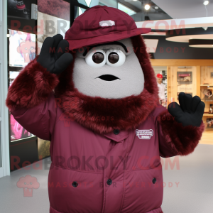 Maroon Frankenstein mascot costume character dressed with a Parka and Hats