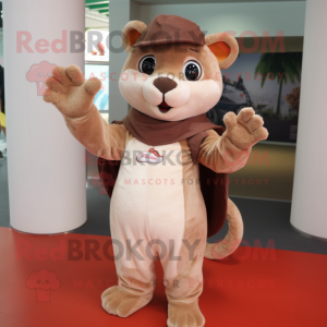 Cream Jaguarundi mascot costume character dressed with a Culottes and Gloves