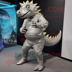 Silver Ankylosaurus mascot costume character dressed with a Jeggings and Anklets