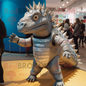 Silver Ankylosaurus mascot costume character dressed with a Jeggings and Anklets