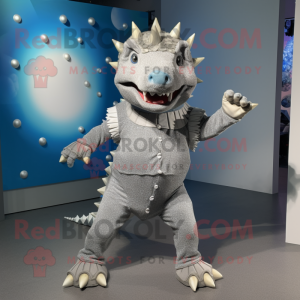 Silver Ankylosaurus mascot costume character dressed with a Jeggings and Anklets