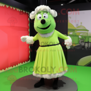 Olive Sheep mascot costume character dressed with a A-Line Skirt and Shoe laces