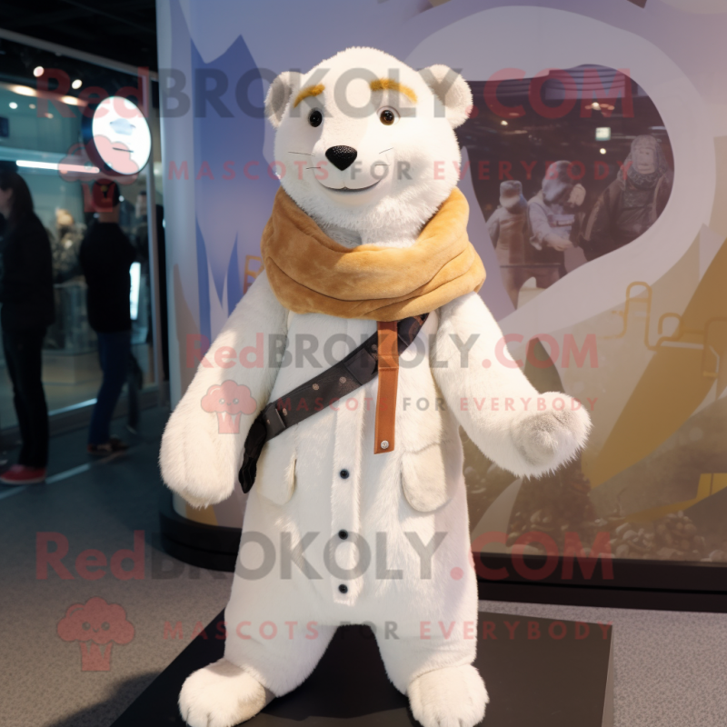 White Mongoose mascot costume character dressed with a Parka and Scarf clips