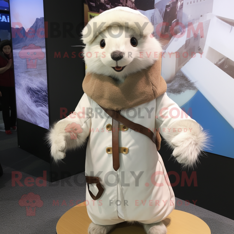 White Mongoose mascot costume character dressed with a Parka and Scarf clips