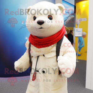 White Mongoose mascot costume character dressed with a Parka and Scarf clips