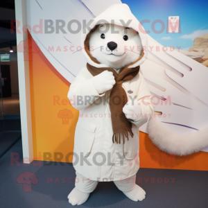 White Mongoose mascot costume character dressed with a Parka and Scarf clips
