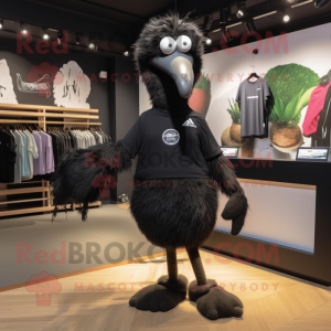 Black Ostrich mascot costume character dressed with a Polo Tee and Watches