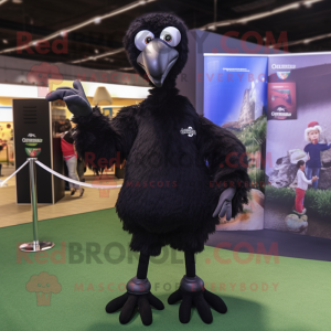 Black Ostrich mascot costume character dressed with a Polo Tee and Watches