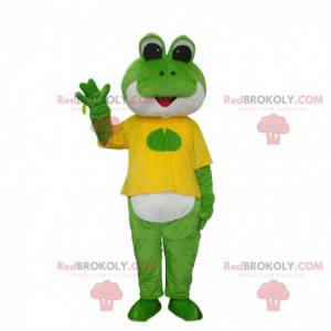 Green and white frog mascot dressed in yellow - Redbrokoly.com