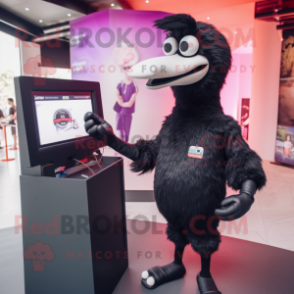 Black Ostrich mascot costume character dressed with a Polo Tee and Watches