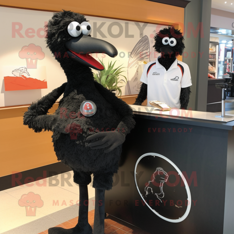 Black Ostrich mascot costume character dressed with a Polo Tee and Watches Black Ostrich mascot costume character dressed with a Polo Tee and Watches