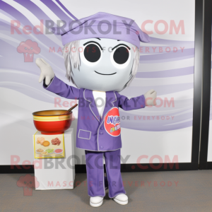 Lavender Ramen mascot costume character dressed with a Long Sleeve Tee and Pocket squares