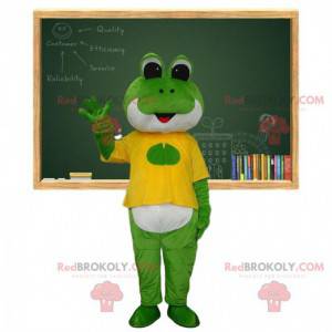 Mascote sapo verde e branco vestido de amarelo - Redbrokoly.com