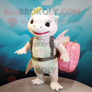 Cream Axolotls mascot costume character dressed with a Capri Pants and Handbags