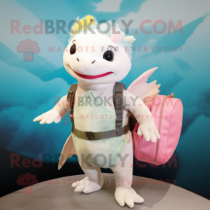 Cream Axolotls mascot costume character dressed with a Capri Pants and Handbags