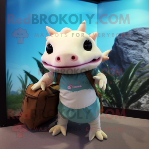 Cream Axolotls mascot costume character dressed with a Capri Pants and Handbags
