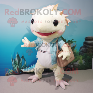 Cream Axolotls mascot costume character dressed with a Capri Pants and Handbags