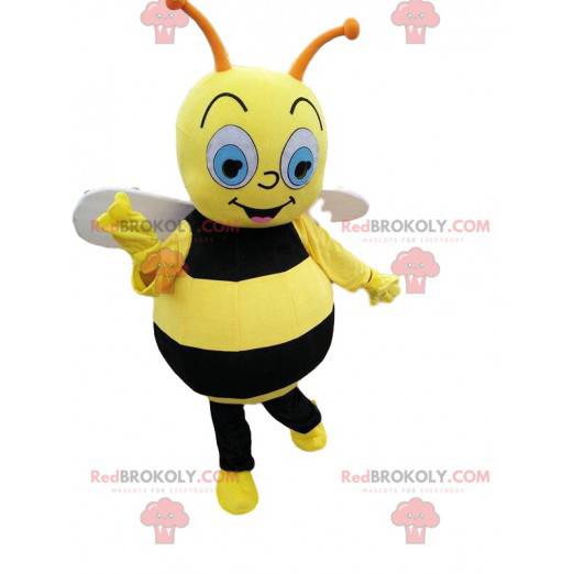 Svart og gul bie-maskot, flygende insektdrakt - Redbrokoly.com