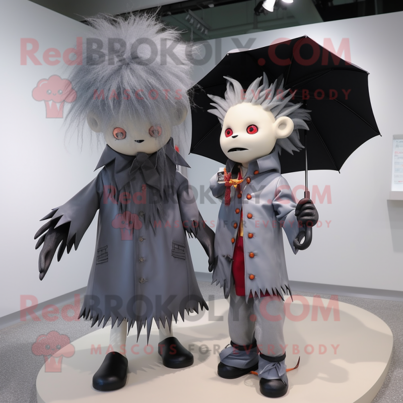 Gray Vampire mascot costume character dressed with a Raincoat and Hairpins Gray Vampire mascot costume character dressed with a Raincoat and Hairpins