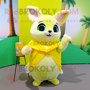 Lemon Yellow Chinchilla mascot costume character dressed with a Tank Top and Shawls