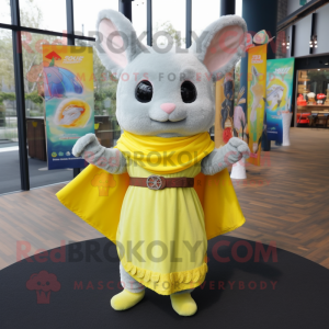 Lemon Yellow Chinchilla mascot costume character dressed with a Tank Top and Shawls