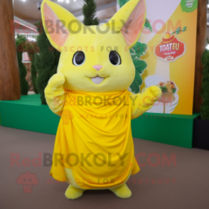 Lemon Yellow Chinchilla mascot costume character dressed with a Tank Top and Shawls