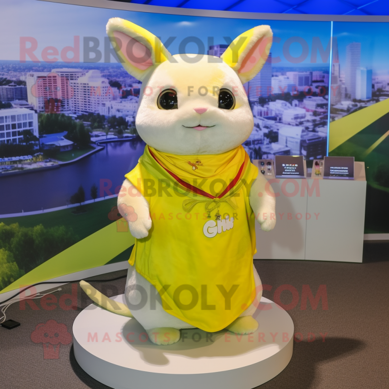 Lemon Yellow Chinchilla mascot costume character dressed with a Tank Top and Shawls Lemon Yellow Chinchilla mascot costume character dressed with a Tank Top and Shawls