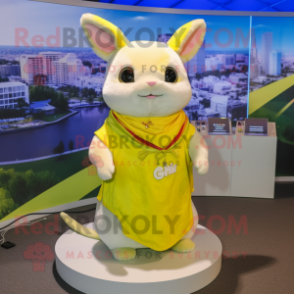 Lemon Yellow Chinchilla mascot costume character dressed with a Tank Top and Shawls