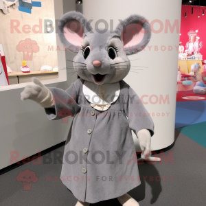 Gray Mouse mascot costume character dressed with a A-Line Dress and Keychains