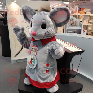 Gray Mouse mascot costume character dressed with a A-Line Dress and Keychains