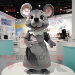 Gray Mouse mascot costume character dressed with a A-Line Dress and Keychains
