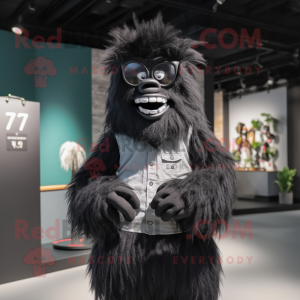 Black Yeti mascot costume character dressed with a Dress Shirt and Eyeglasses
