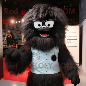 Black Yeti mascot costume character dressed with a Dress Shirt and Eyeglasses