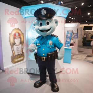 Cyan Police Officer mascot costume character dressed with a Polo Tee and Earrings