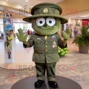 Olive American Soldier mascot costume character dressed with a One-Piece Swimsuit and Hat pins