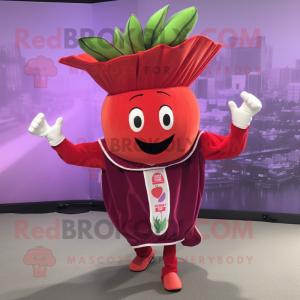 Red Beet mascot costume character dressed with a Cover-up and Headbands