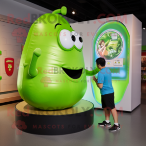 Lime Green Cucumber mascot costume character dressed with a Tank Top and Watches