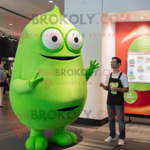 Lime Green Cucumber mascot costume character dressed with a Tank Top and Watches