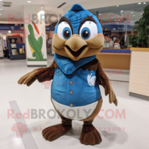 Brown Blue Jay mascot costume character dressed with a Sweatshirt and Wraps