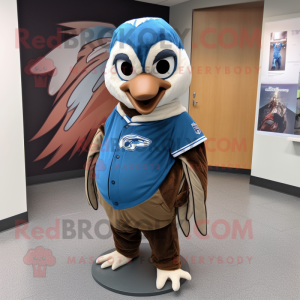 Brown Blue Jay mascot costume character dressed with a Sweatshirt and Wraps