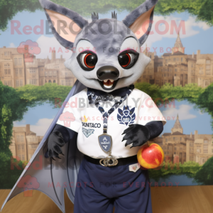 Navy Fruit Bat mascot costume character dressed with a Oxford Shirt and Bracelet watches