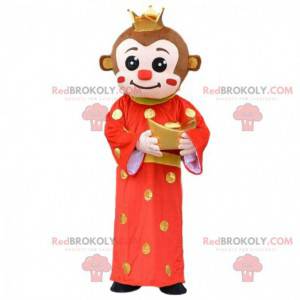 Abe maskot i asiatisk tøj, kinesisk skilt kostume -