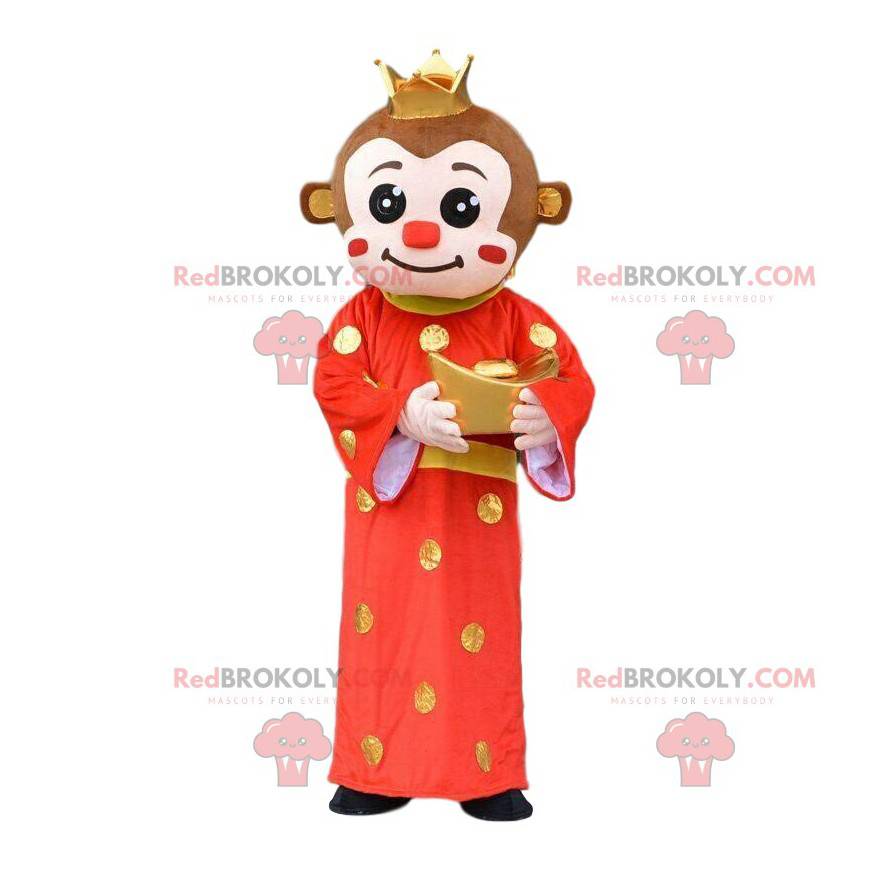 Mascota del mono en traje asiático, traje de signo chino -
