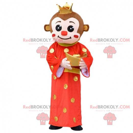 Aapmascotte in Aziatische outfit, Chinees tekenkostuum -