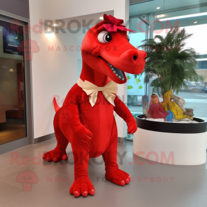 Röd Iguanodon- maskotdräkt...