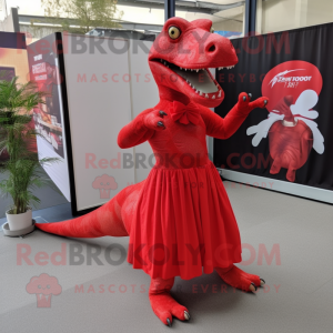Röd Iguanodon- maskotdräkt...