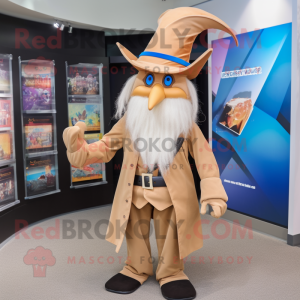 Tan Wizard mascot costume character dressed with a Vest and Bow ties
