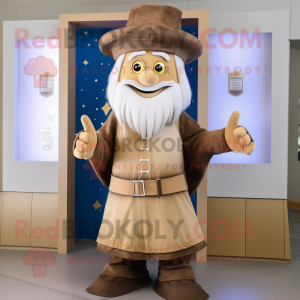 Tan Wizard mascot costume character dressed with a Vest and Bow ties